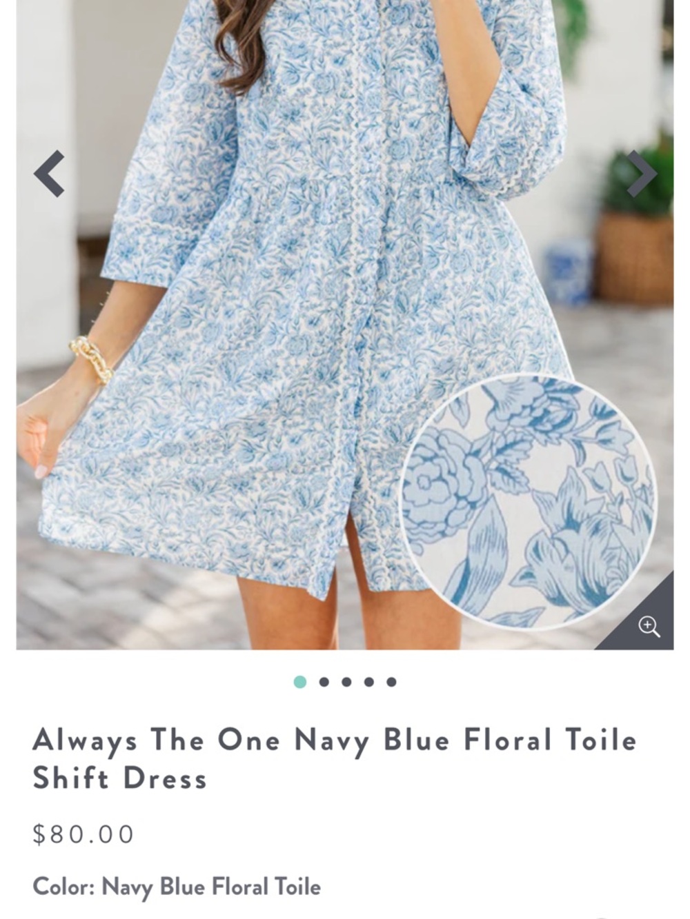 Navy Blue Floral Toile Shift Mini Dress